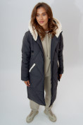 Оптом Пальто утепленное женское зимние темно-серого цвета 112227TC в Екатеринбурге, фото 2