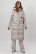 Оптом Пальто утепленное женское зимние бежевого цвета 112261B в Екатеринбурге