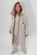Оптом Пальто утепленное женское зимние бежевого цвета 112261B в Екатеринбурге, фото 13
