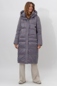 Оптом Пальто утепленное женское зимние серого цвета 112261Sr в Екатеринбурге