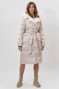 Оптом Пальто утепленное женское зимние бежевого цвета 112268B в Екатеринбурге