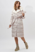 Оптом Пальто утепленное женское зимние бежевого цвета 112268B в Екатеринбурге, фото 15