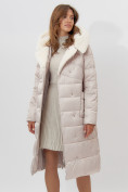 Оптом Пальто утепленное женское зимние бежевого цвета 112268B в Екатеринбурге, фото 3