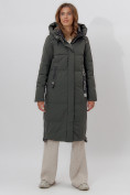 Оптом Пальто утепленное женское зимние темно-зеленого цвета 113135TZ в Екатеринбурге