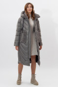 Оптом Пальто утепленное женское зимние серого цвета 11608Sr в Екатеринбурге, фото 7