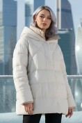 Оптом Куртка женская зимняя с капюшоном большого размера бежевого цвета 1170B, фото 2