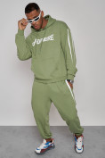 Оптом Спортивный костюм мужской трикотажный демисезонный зеленого цвета 12008Z в Омске, фото 2