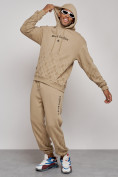 Оптом Спортивный костюм мужской трикотажный демисезонный бежевого цвета 12010B в Баку, фото 5