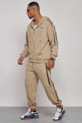 Оптом Спортивный костюм мужской трикотажный демисезонный бежевого цвета 12011B в Оренбурге, фото 2