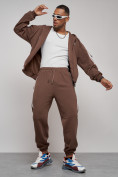 Оптом Спортивный костюм мужской трикотажный демисезонный коричневого цвета 12011K в Перми, фото 20