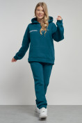 Оптом Спортивный костюм женский трикотажный с начесом синего цвета 12012S в Казани, фото 12