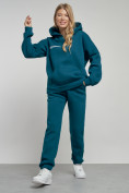 Оптом Спортивный костюм женский трикотажный с начесом синего цвета 12012S, фото 14