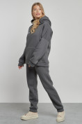 Оптом Спортивный костюм женский трикотажный с начесом серого цвета 12012Sr, фото 3