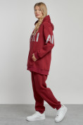Оптом Спортивный костюм женский трикотажный с начесом бордового цвета 12013Bo в Самаре, фото 3