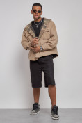 Оптом Джинсовая куртка мужская с капюшоном бежевого цвета 126040B, фото 11