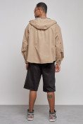 Оптом Джинсовая куртка мужская с капюшоном бежевого цвета 126040B, фото 4