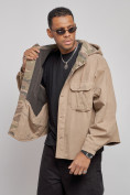 Оптом Джинсовая куртка мужская с капюшоном бежевого цвета 126040B, фото 7