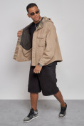 Оптом Джинсовая куртка мужская с капюшоном бежевого цвета 126040B, фото 9