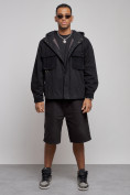 Оптом Джинсовая куртка мужская с капюшоном черного цвета 126040Ch в Иркутске