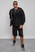 Оптом Джинсовая куртка мужская с капюшоном черного цвета 126040Ch в Перми, фото 10