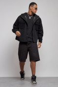 Оптом Джинсовая куртка мужская с капюшоном черного цвета 126040Ch, фото 11