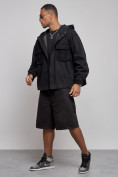 Оптом Джинсовая куртка мужская с капюшоном черного цвета 126040Ch, фото 2