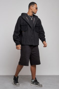 Оптом Джинсовая куртка мужская с капюшоном черного цвета 126040Ch, фото 3