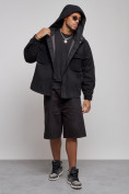 Оптом Джинсовая куртка мужская с капюшоном черного цвета 126040Ch, фото 5