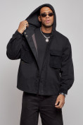 Оптом Джинсовая куртка мужская с капюшоном черного цвета 126040Ch в Санкт-Петербурге, фото 6