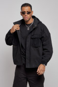 Оптом Джинсовая куртка мужская с капюшоном черного цвета 126040Ch, фото 7
