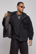 Оптом Джинсовая куртка мужская с капюшоном черного цвета 126040Ch, фото 8