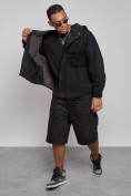 Оптом Джинсовая куртка мужская с капюшоном черного цвета 126040Ch в Перми, фото 9