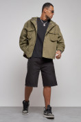 Оптом Джинсовая куртка мужская с капюшоном цвета хаки 126040Kh в Хабаровске, фото 11