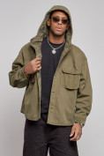Оптом Джинсовая куртка мужская с капюшоном цвета хаки 126040Kh в Астане, фото 5