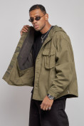 Оптом Джинсовая куртка мужская с капюшоном цвета хаки 126040Kh, фото 8