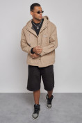 Оптом Джинсовая куртка мужская с капюшоном бежевого цвета 12768B в Уфе, фото 10