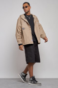 Оптом Джинсовая куртка мужская с капюшоном бежевого цвета 12768B в Перми, фото 12