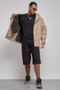 Оптом Джинсовая куртка мужская с капюшоном бежевого цвета 12768B в Самаре, фото 14