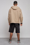 Оптом Джинсовая куртка мужская с капюшоном бежевого цвета 12768B в Уфе, фото 4