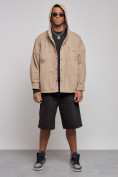 Оптом Джинсовая куртка мужская с капюшоном бежевого цвета 12768B в Алма-Ате, фото 5