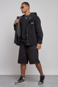 Оптом Джинсовая куртка мужская с капюшоном черного цвета 12768Ch, фото 2