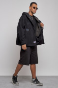 Оптом Джинсовая куртка мужская с капюшоном черного цвета 12768Ch, фото 3