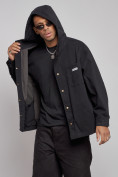 Оптом Джинсовая куртка мужская с капюшоном черного цвета 12768Ch во Владивостоке, фото 6