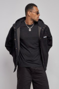Оптом Джинсовая куртка мужская с капюшоном черного цвета 12768Ch, фото 8