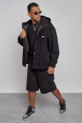 Оптом Джинсовая куртка мужская с капюшоном черного цвета 12768Ch, фото 9