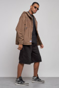 Оптом Джинсовая куртка мужская с капюшоном коричневого цвета 12768K в Баку, фото 12