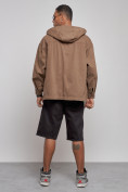 Оптом Джинсовая куртка мужская с капюшоном коричневого цвета 12768K в Перми, фото 4