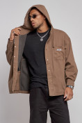 Оптом Джинсовая куртка мужская с капюшоном коричневого цвета 12768K в Самаре, фото 6