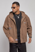 Оптом Джинсовая куртка мужская с капюшоном коричневого цвета 12768K, фото 8