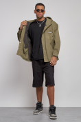 Оптом Джинсовая куртка мужская с капюшоном цвета хаки 12768Kh, фото 12